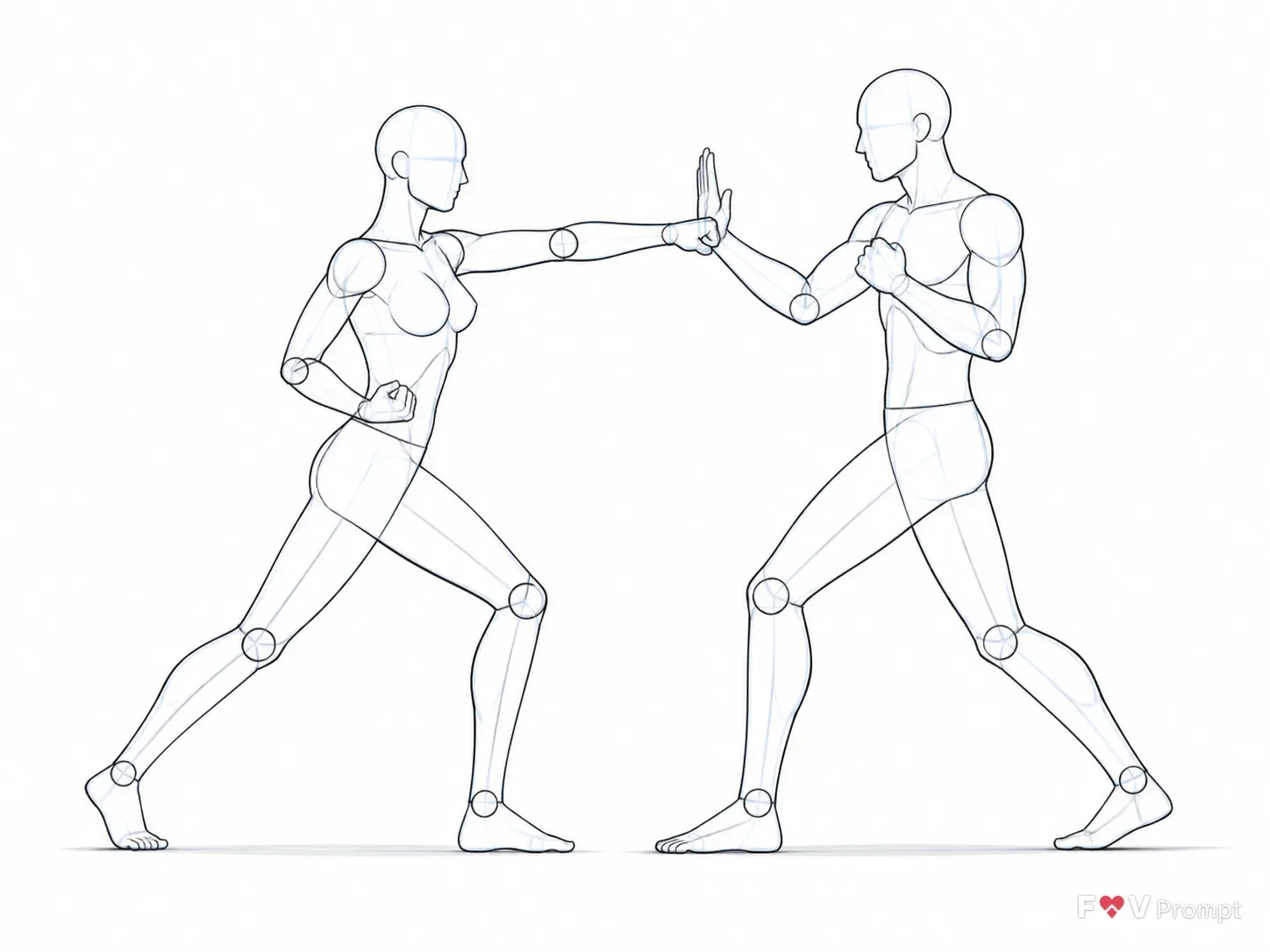 Male And Female Sparring Pose Reference