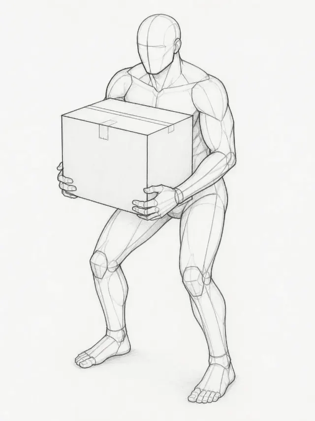 Male Box-Carrying Pose Reference Sketch
