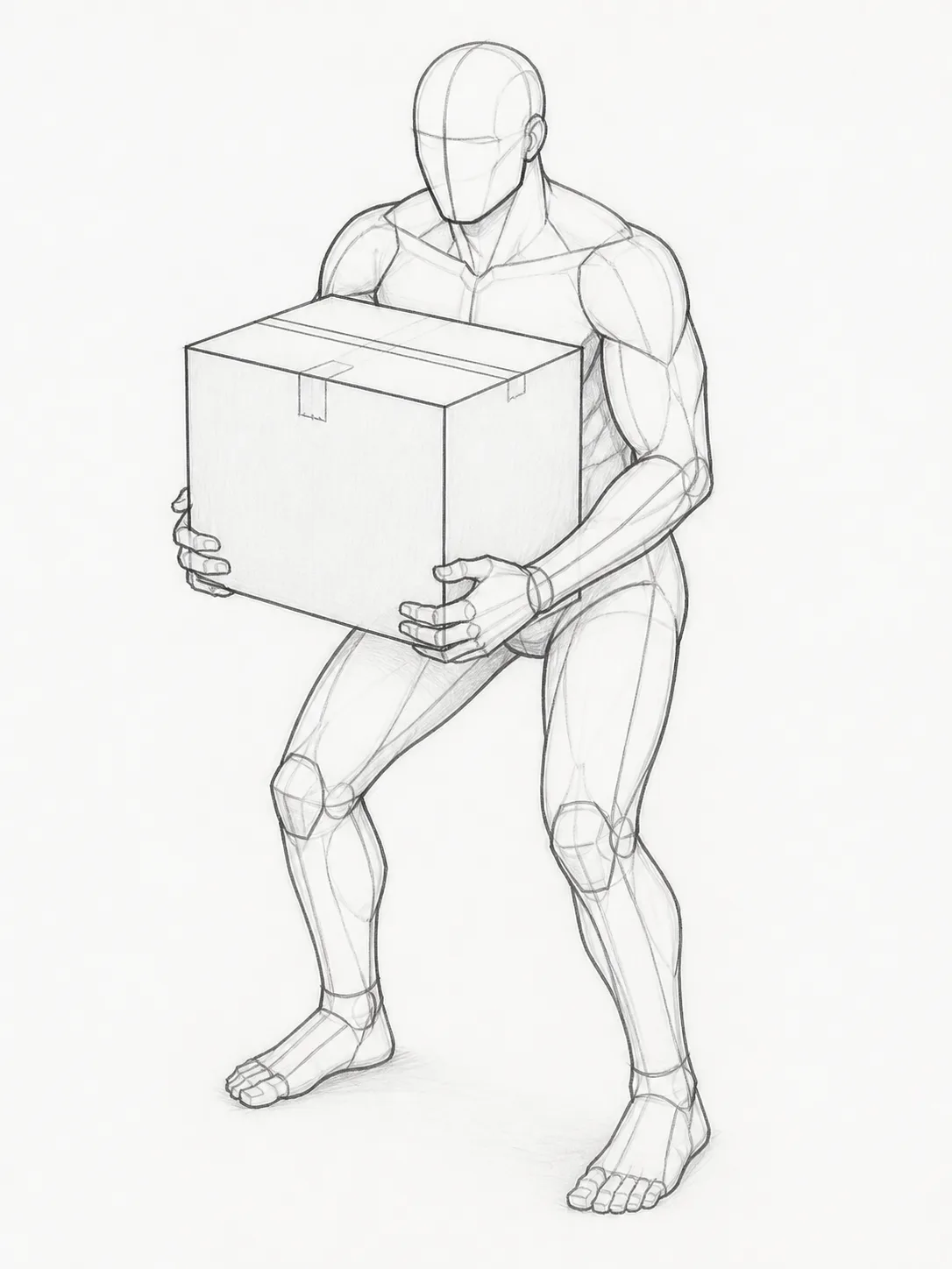 Male Box-Carrying Pose Reference Sketch