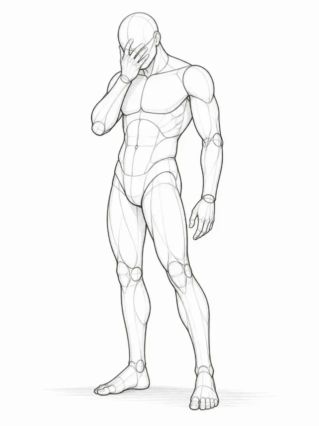 Male Facepalm Pose Reference Sketch