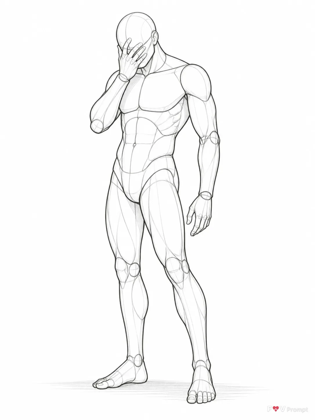 Male Facepalm Pose Reference Sketch