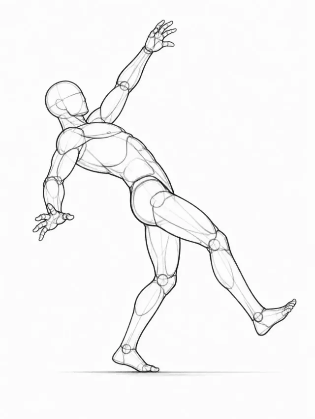 Male Figure Falling Backward Pose Sketch