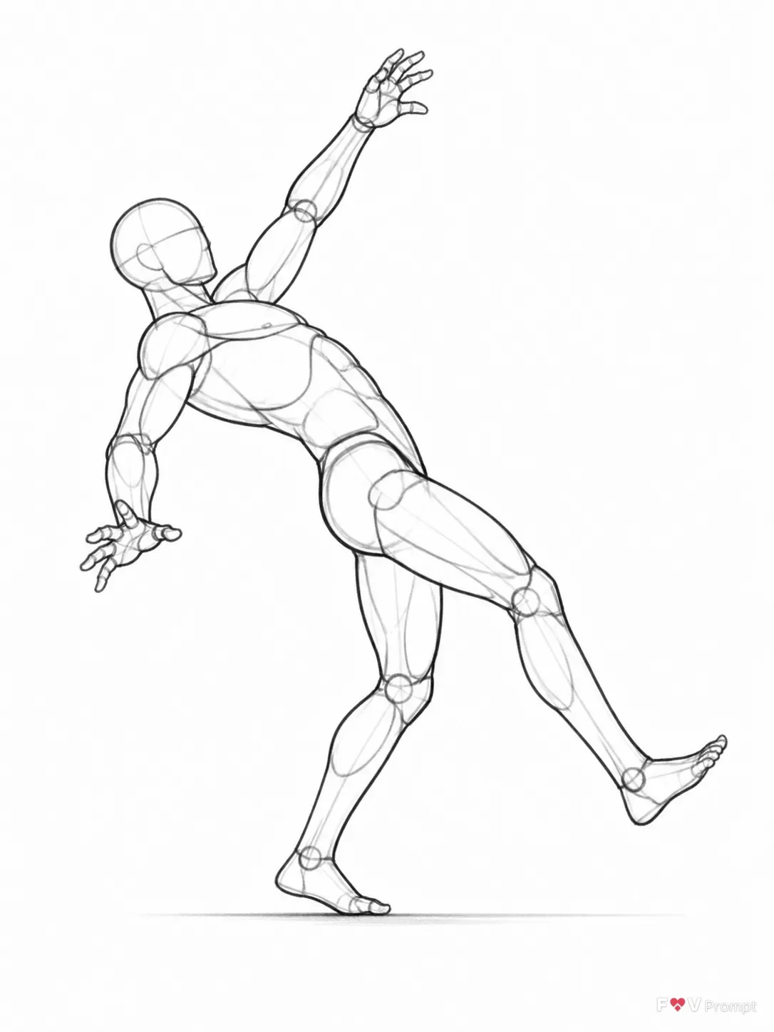 Male Figure Falling Backward Pose Sketch