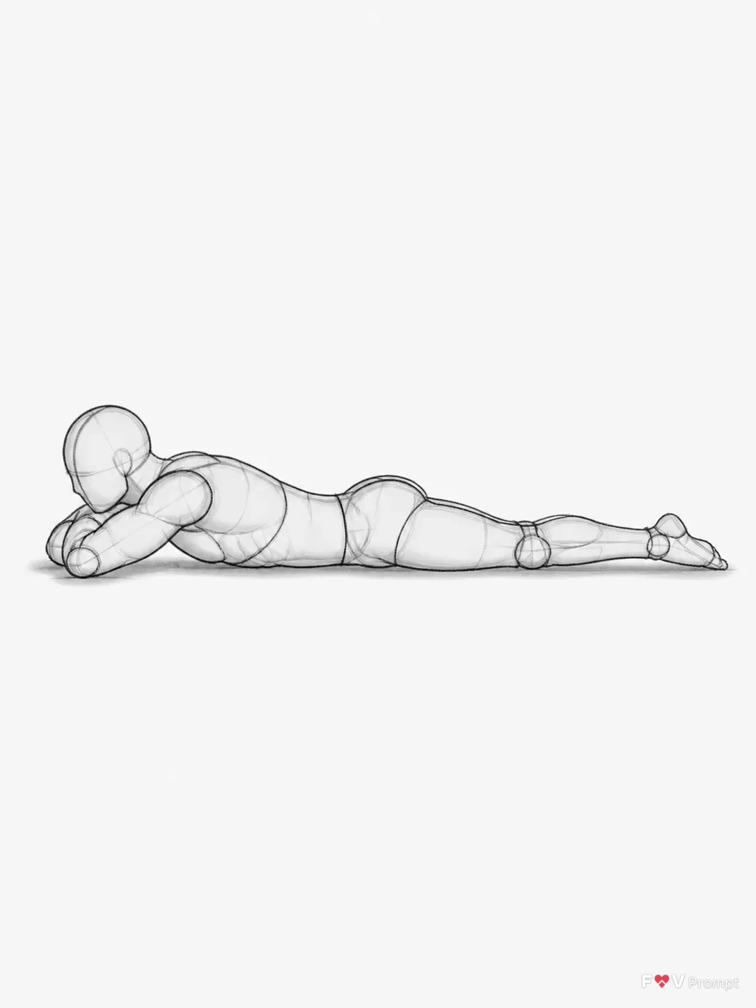 Male Figure Prone Pose Reference Sketch