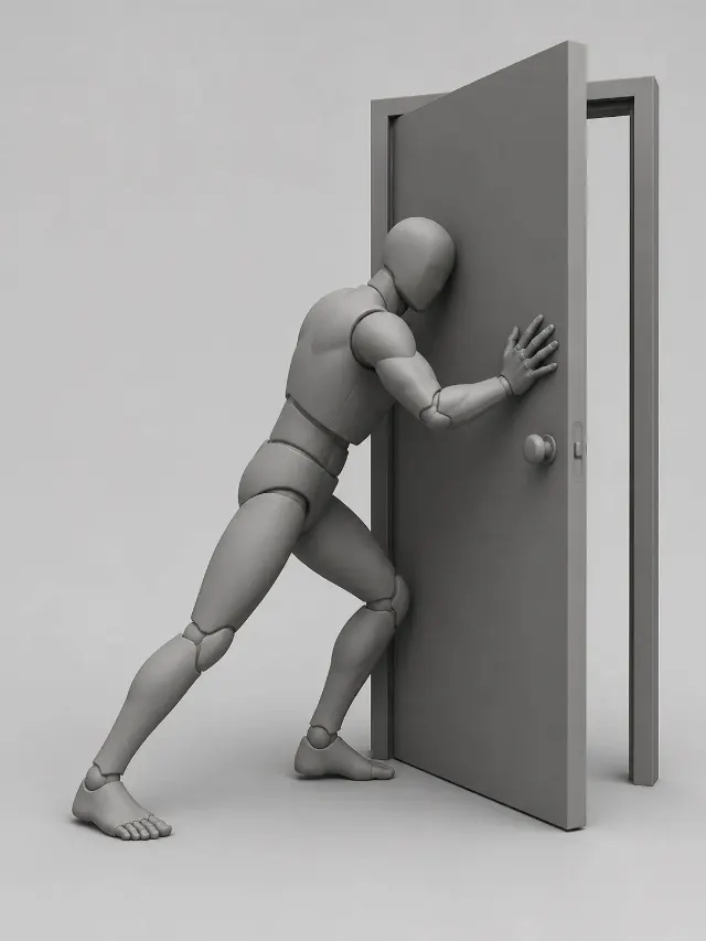 Male Figure Pushing Heavy Door Pose Reference