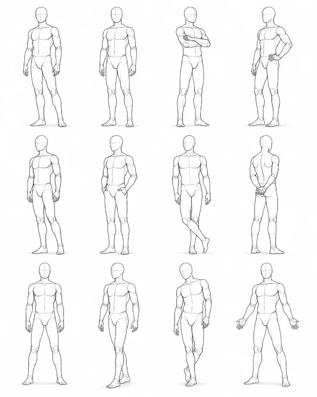 Male Figure Standing Pose Sheet