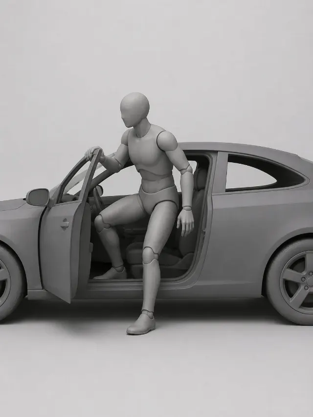 Male Figure Stepping Out Of Car Pose