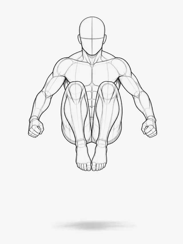 Male Figure Tucked-Knee Jump Pose Sketch