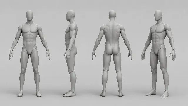 Male Figure Turnaround Pose Sheet