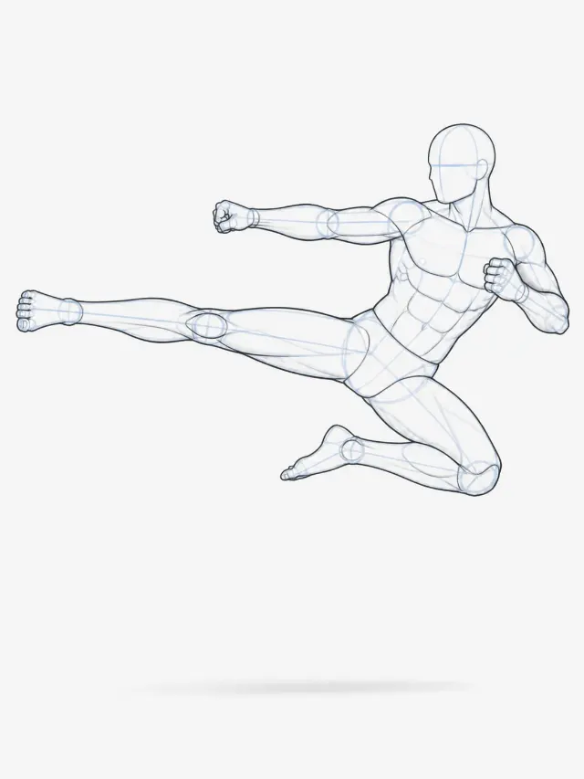 Male Flying Kick Pose Reference Sketch