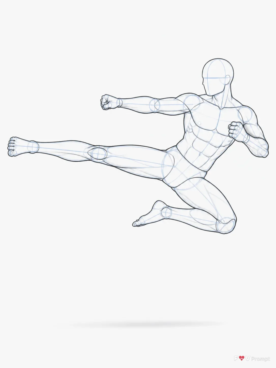 Male Flying Kick Pose Reference Sketch