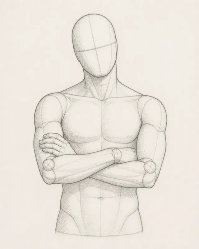 Male Mannequin Crossed Arms Headshot Sketch