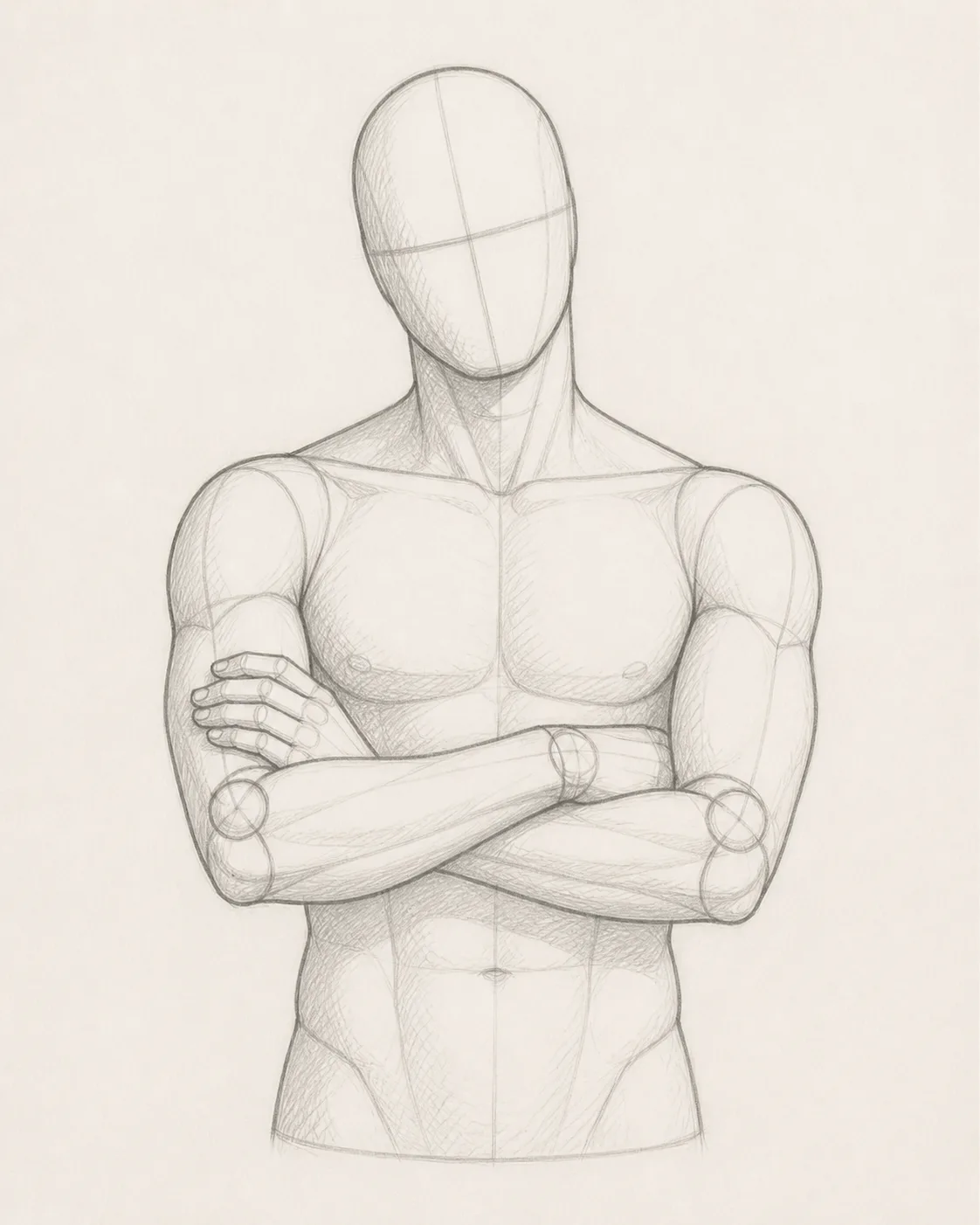 Male Mannequin Crossed Arms Headshot Sketch
