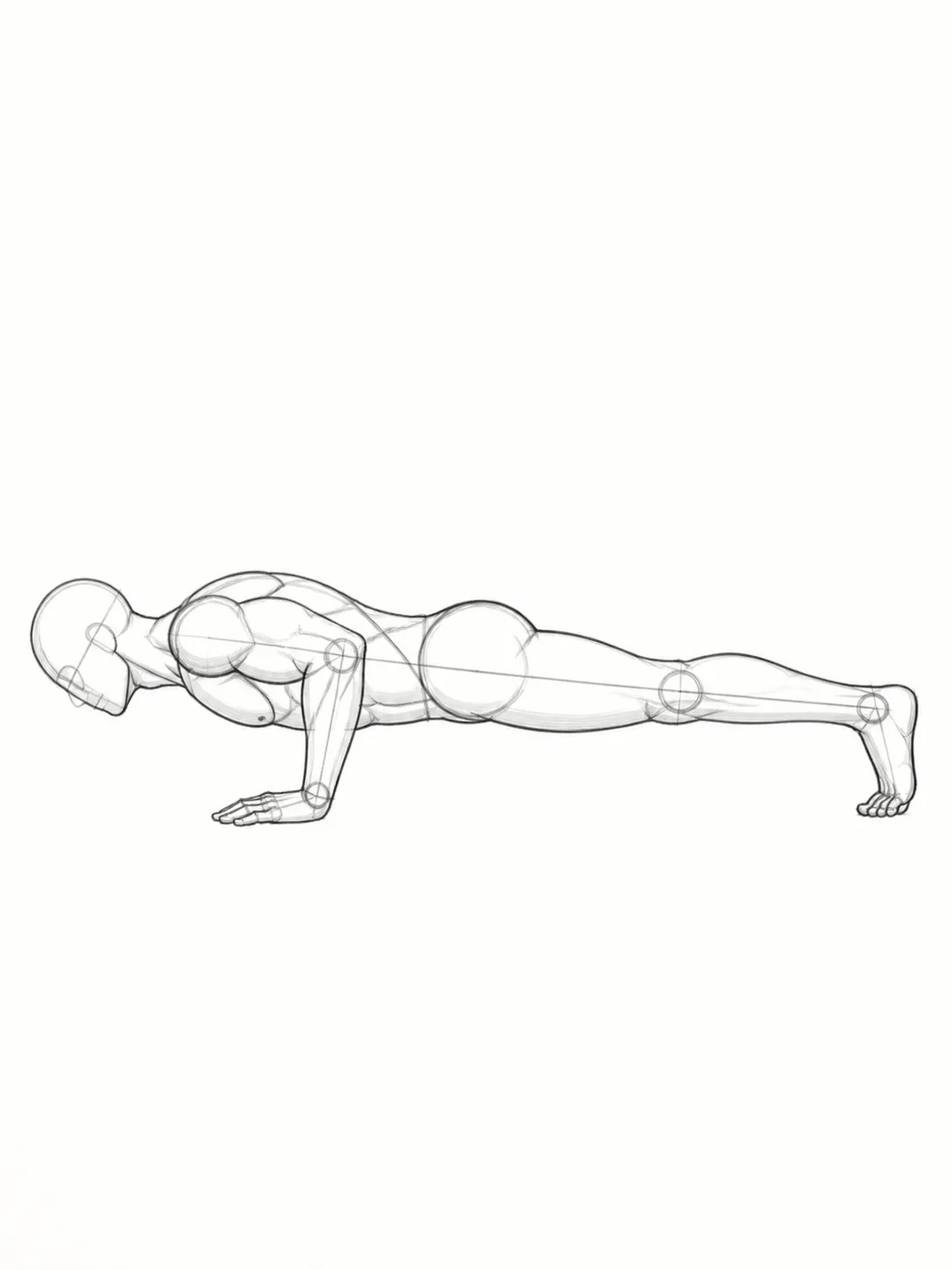 Male Push-Up Side View Pose Sketch