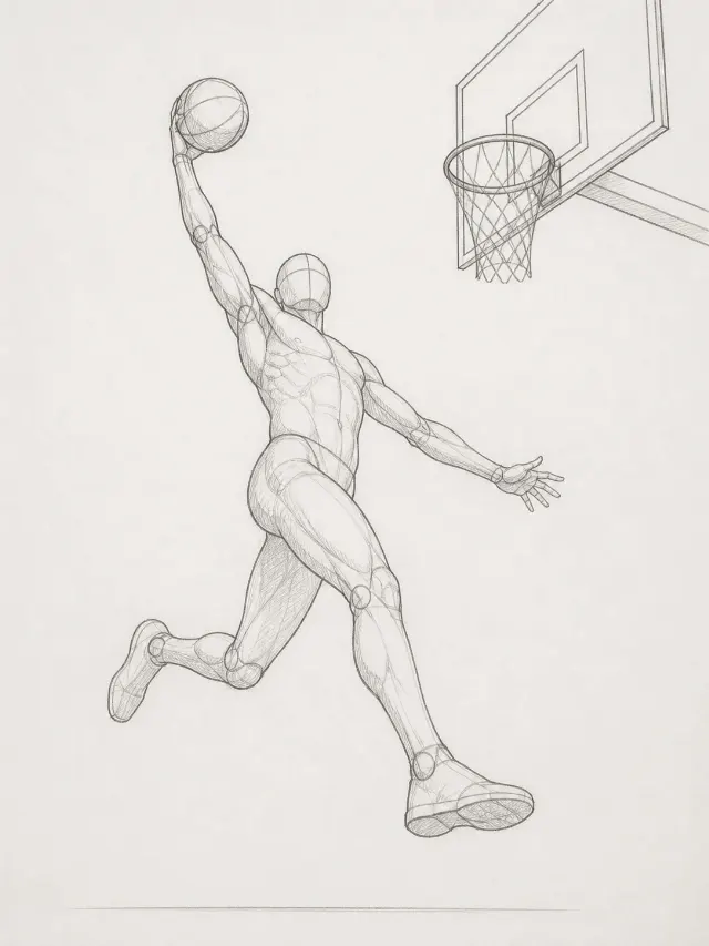 Male Slam Dunk Pose Reference Sketch
