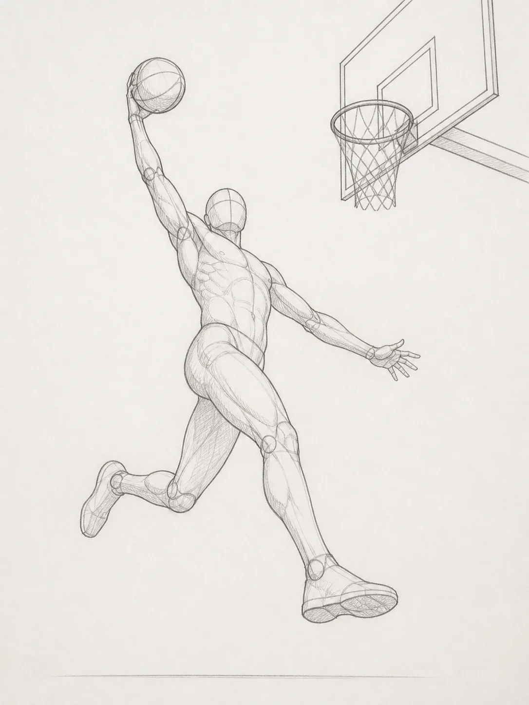Male Slam Dunk Pose Reference Sketch