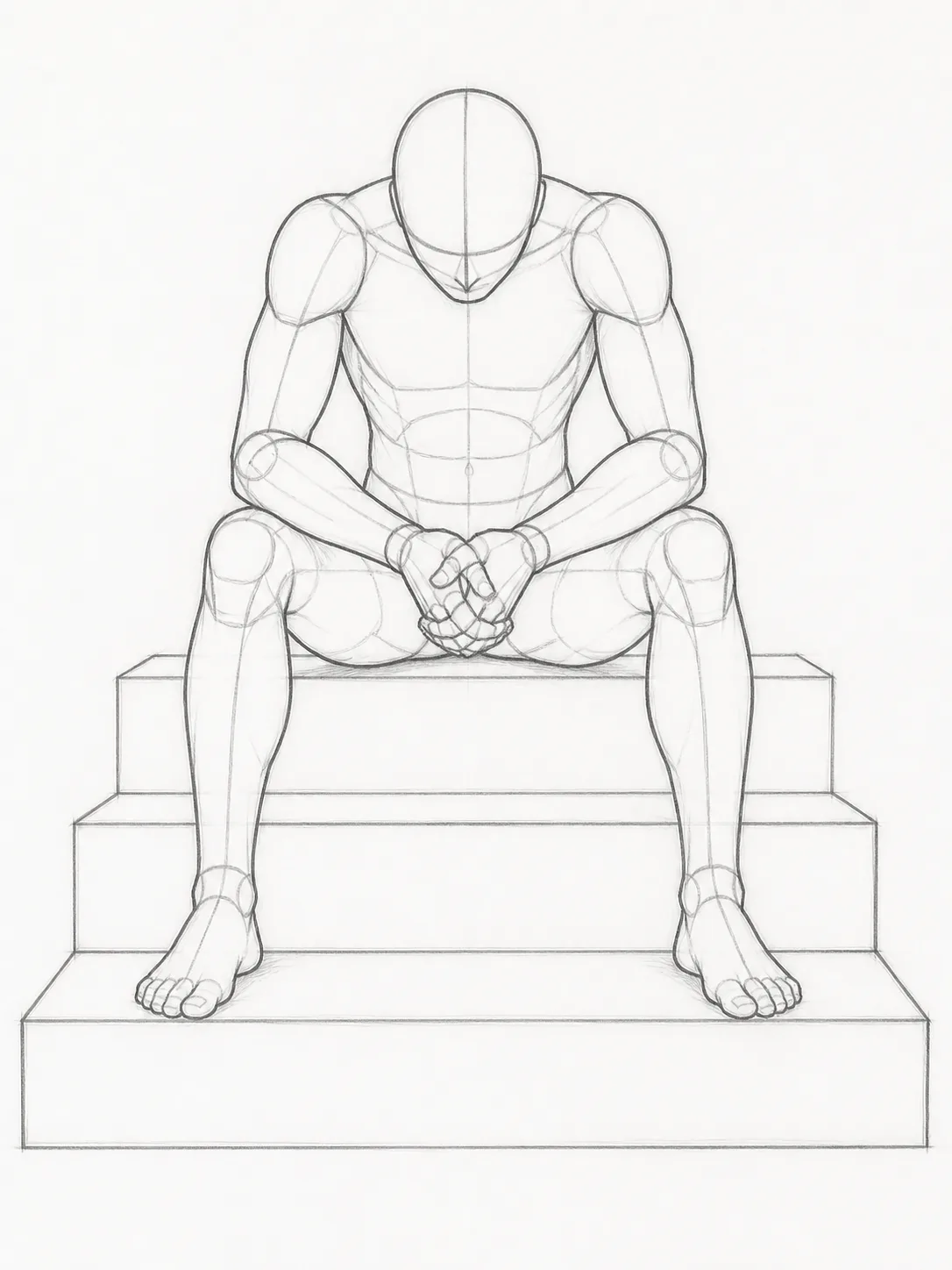 Male Stair Sitting Pose Reference Sketch