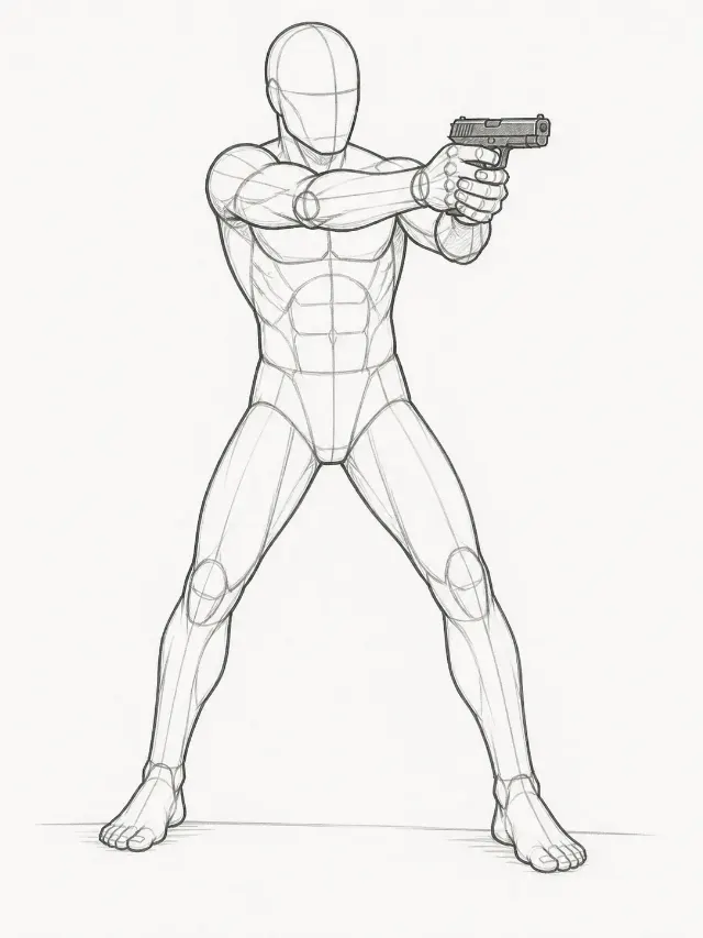 Male Two-Handed Shooting Stance Sketch