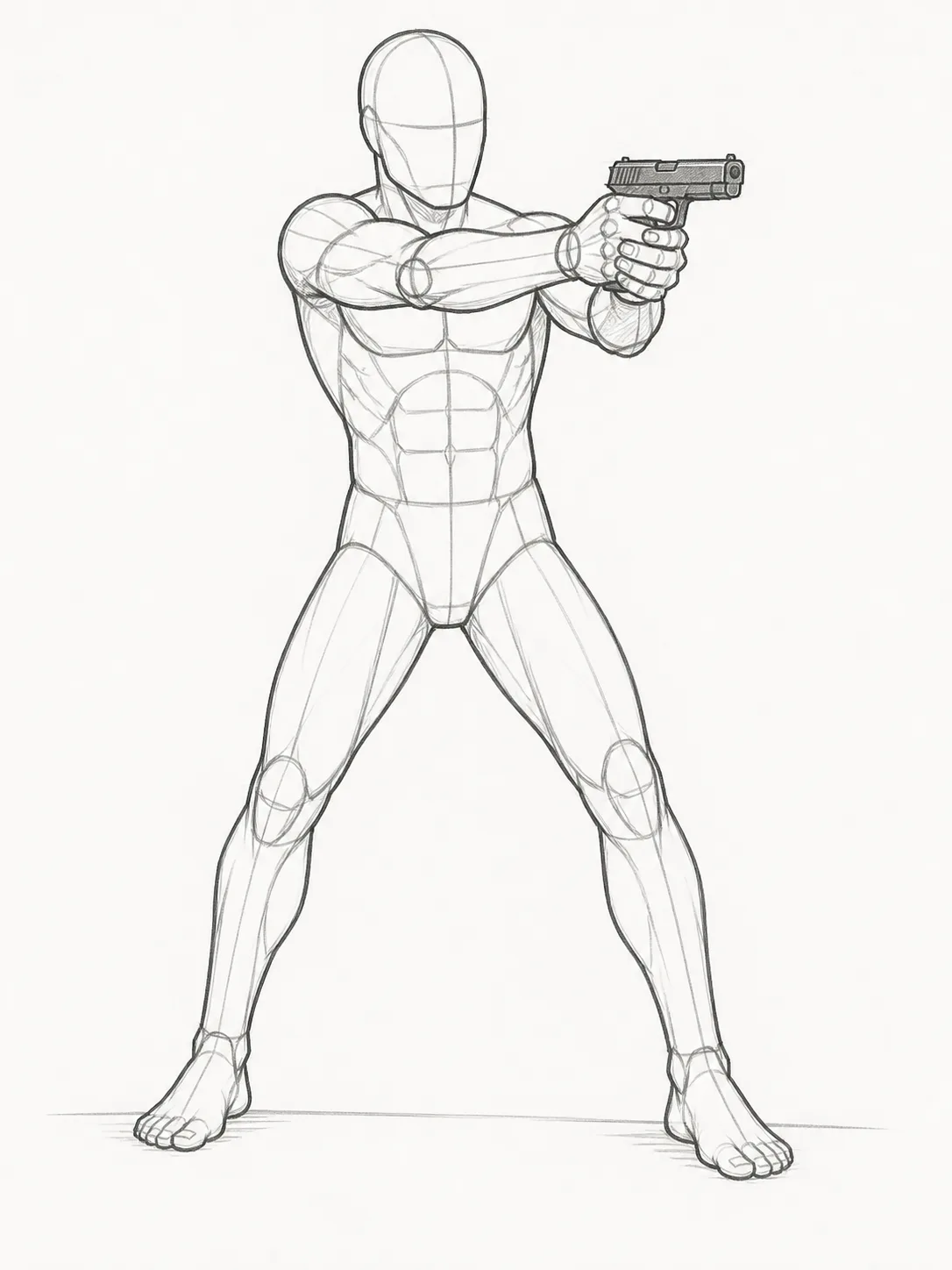 Male Two-Handed Shooting Stance Sketch