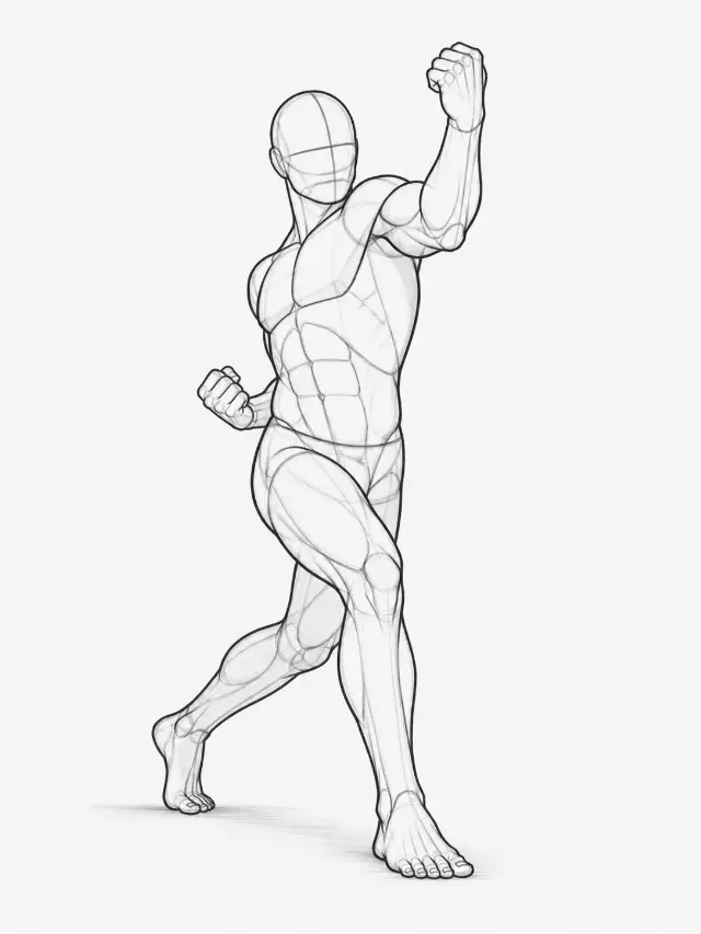 Male Uppercut Punch Pose Reference Sketch