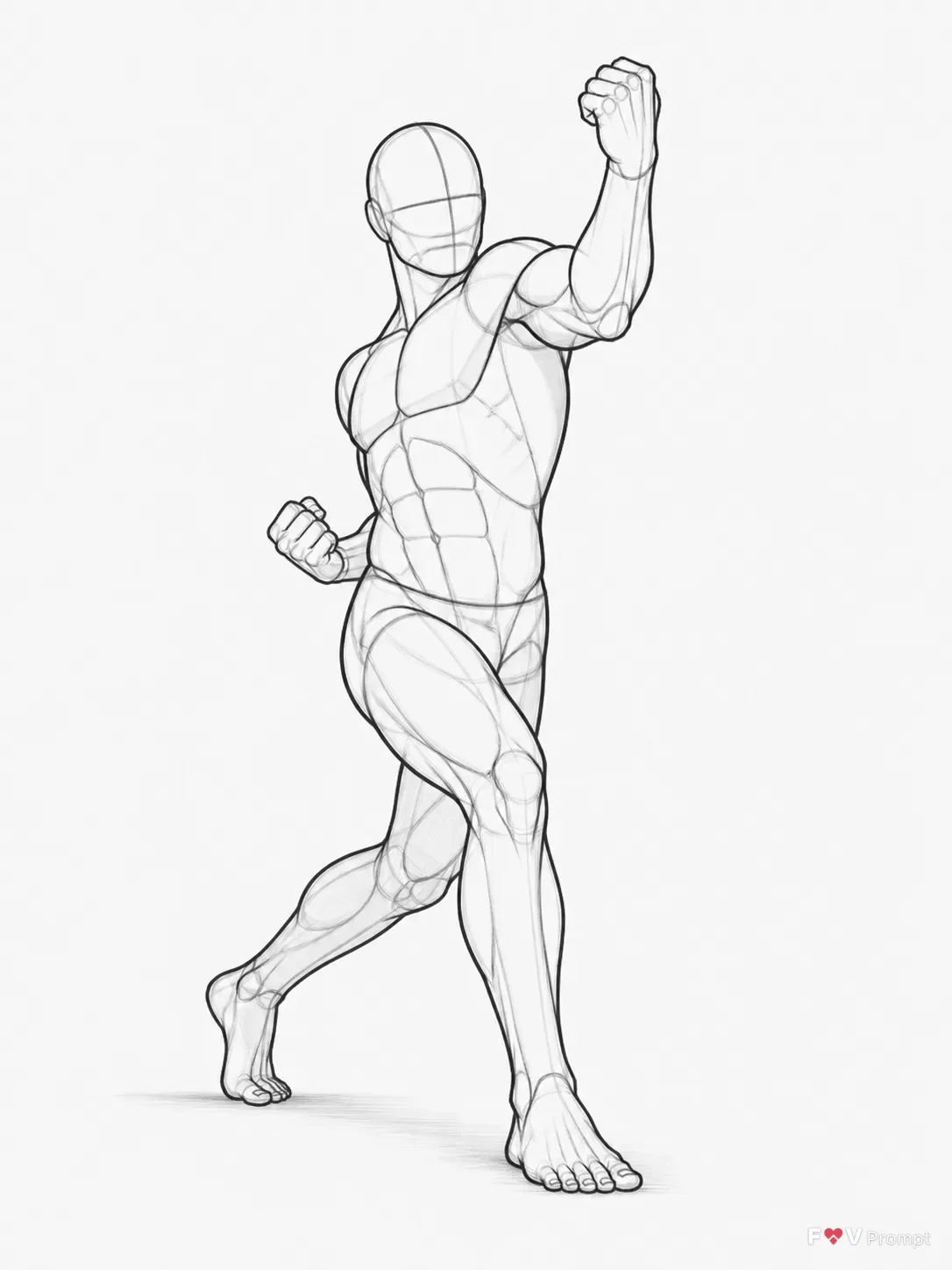 Male Uppercut Punch Pose Reference Sketch