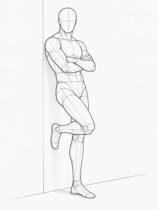Male Wall Leaning Pose Reference Sketch