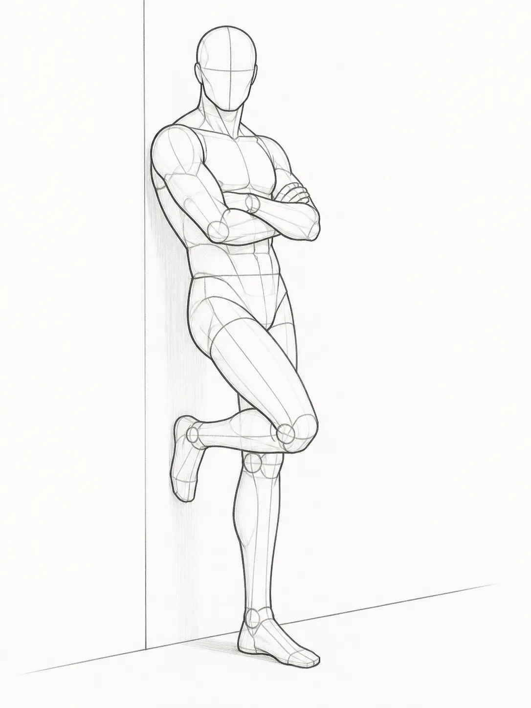 Male Wall Leaning Pose Reference Sketch
