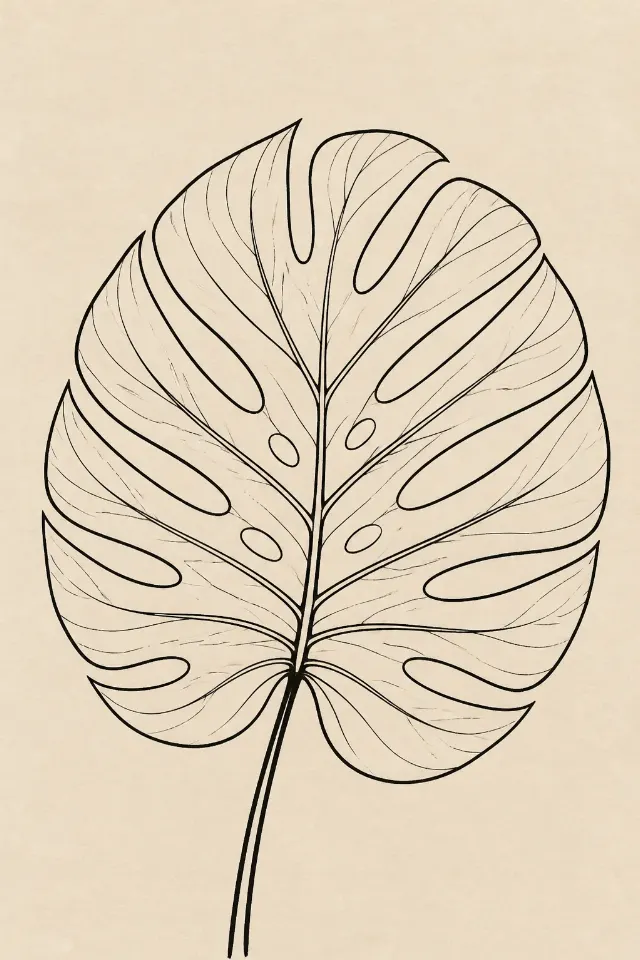 Minimal Monstera Leaf Line Art Print