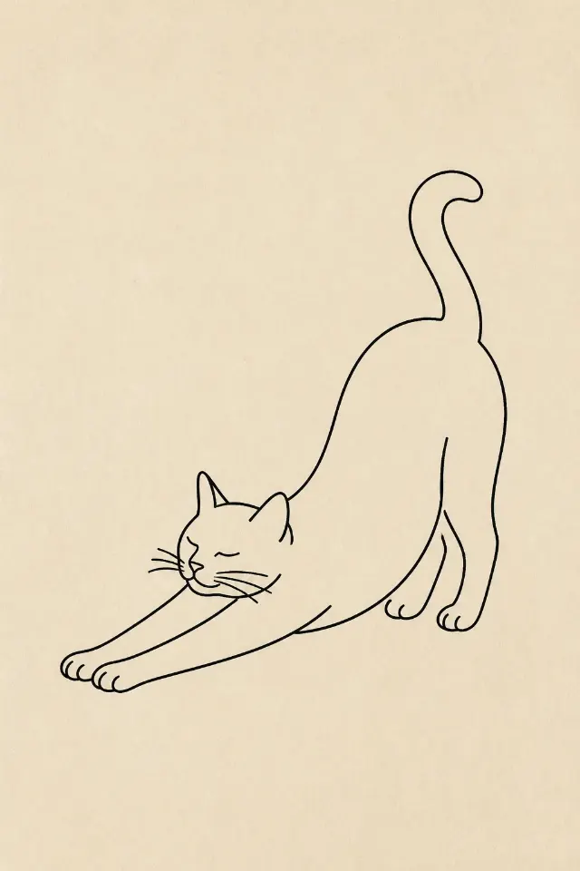 Minimal Stretching Cat Line Art Print