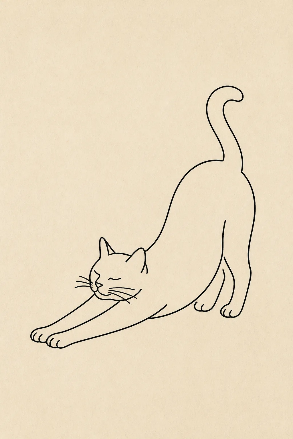 Minimal Stretching Cat Line Art Print