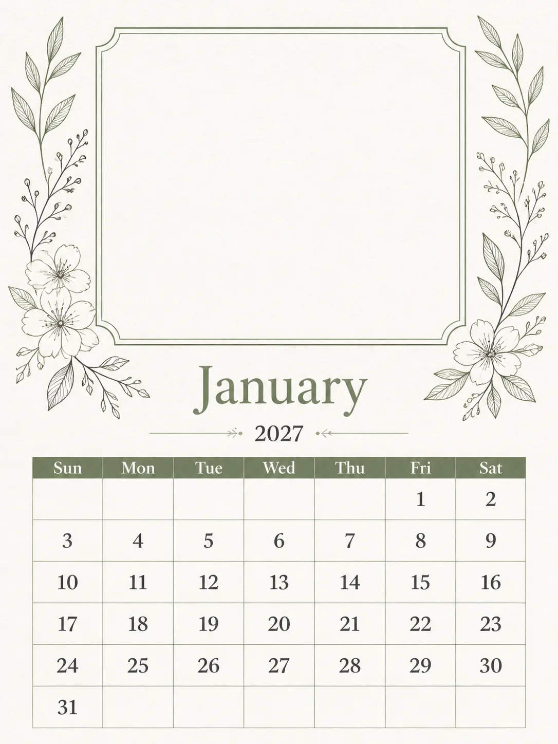 Minimalist 2027 Photo Calendar Page