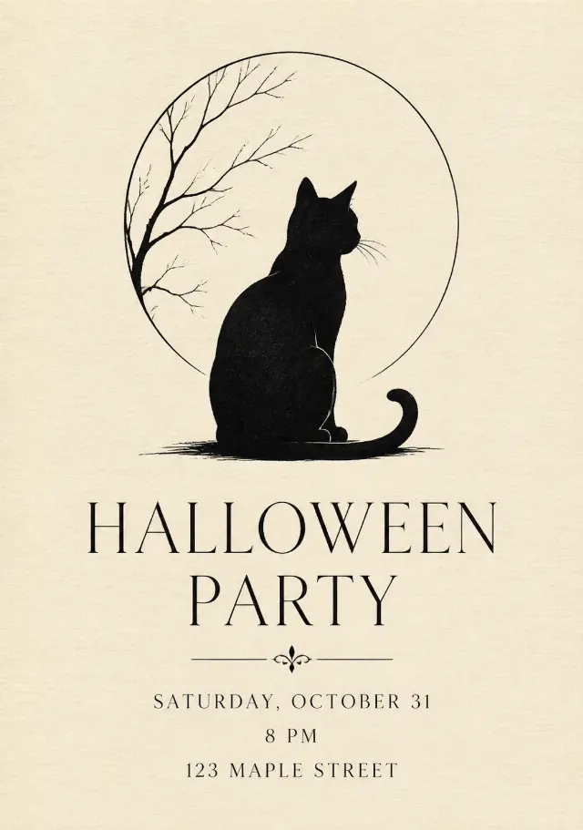 Minimalist Black Cat Halloween Invitation
