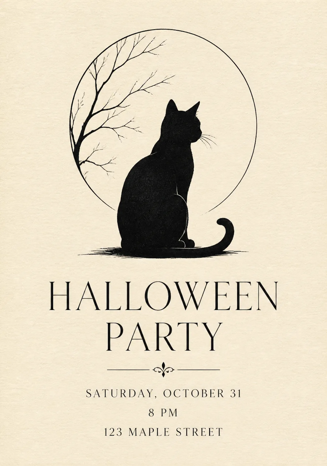 Minimalist Black Cat Halloween Invitation