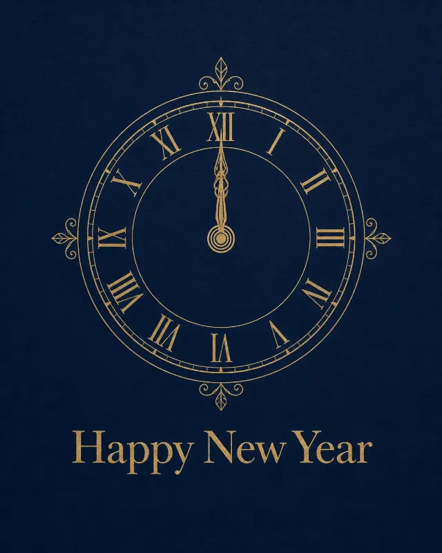 Minimalist Midnight Clock New Year Card