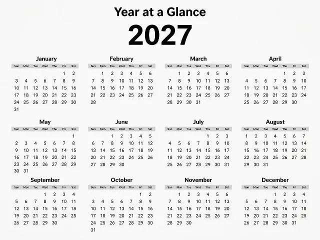 Minimalist Swiss Grid 2027 Year Calendar