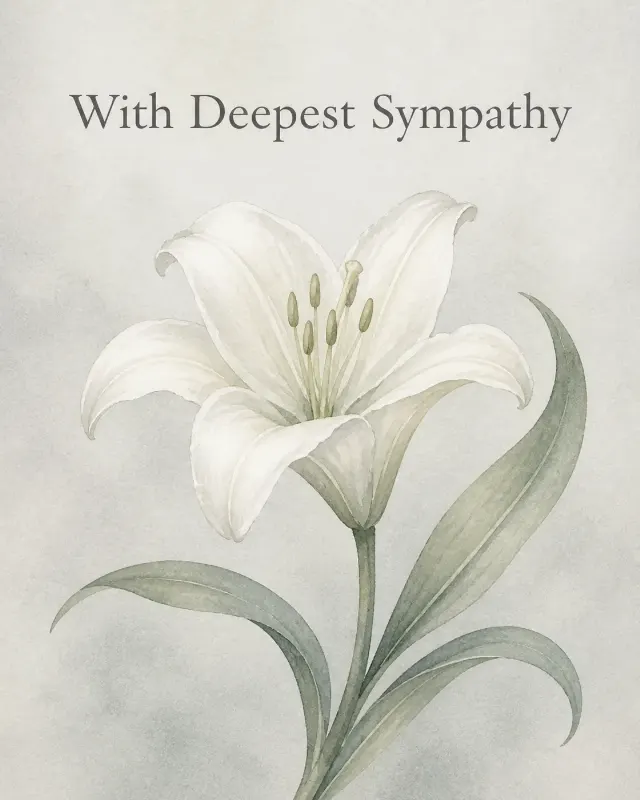 Minimalist White Lily Sympathy Card
