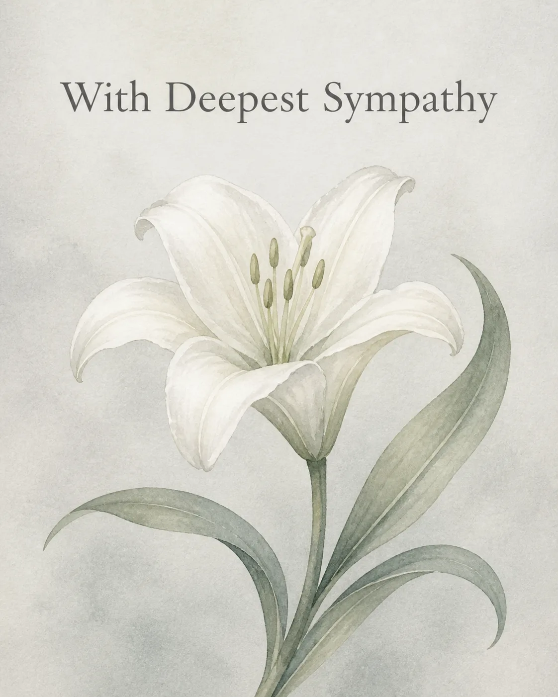 Minimalist White Lily Sympathy Card