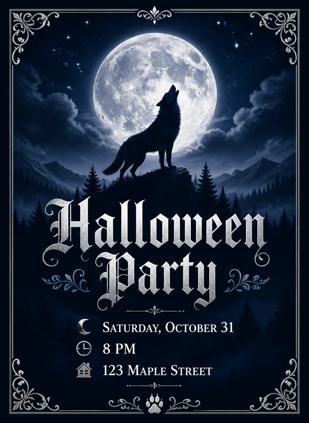 Moonlit Wolf Halloween Party Invitation