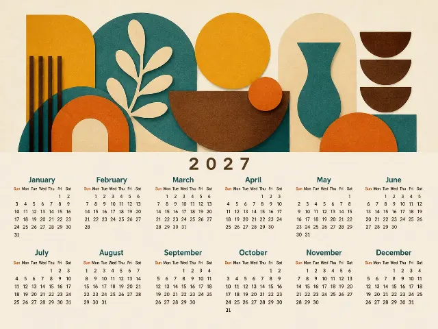 Mustard Teal Mid-Century Calendar Page