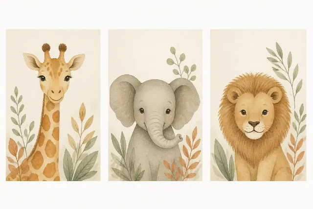 Muted Safari Animals Nursery Print Set