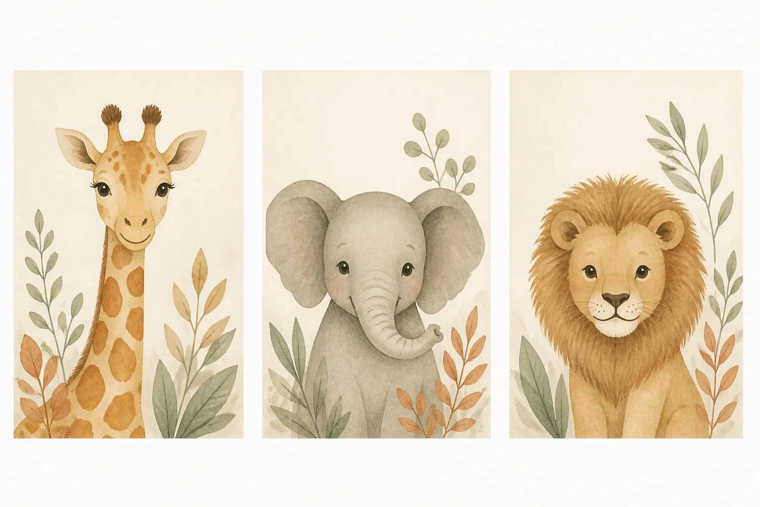 Muted Safari Animals Nursery Print Set