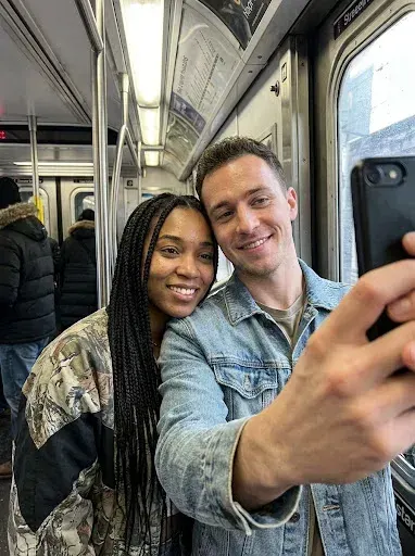 Natural Subway Car Couple Selfie
