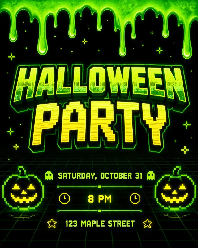 Neon Arcade Halloween Party Invitation