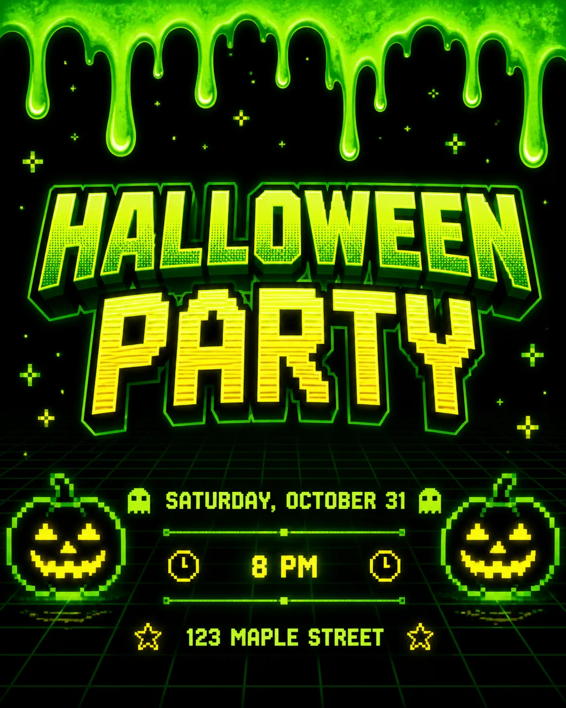 Neon Arcade Halloween Party Invitation