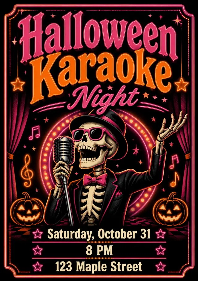 Neon Skeleton Karaoke Party Invitation