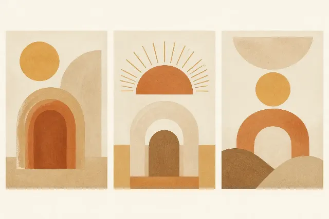 Neutral Arches And Sun Shapes Wall Art Set