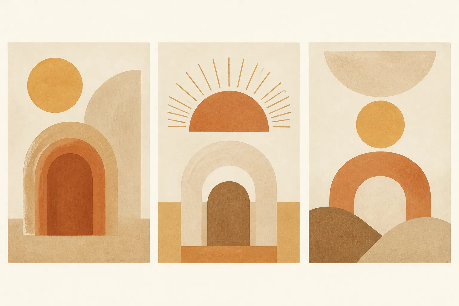 Neutral Arches And Sun Shapes Wall Art Set
