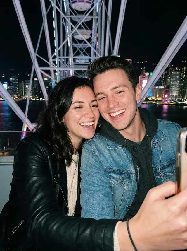 Night Ferris Wheel Couple Flash Selfie