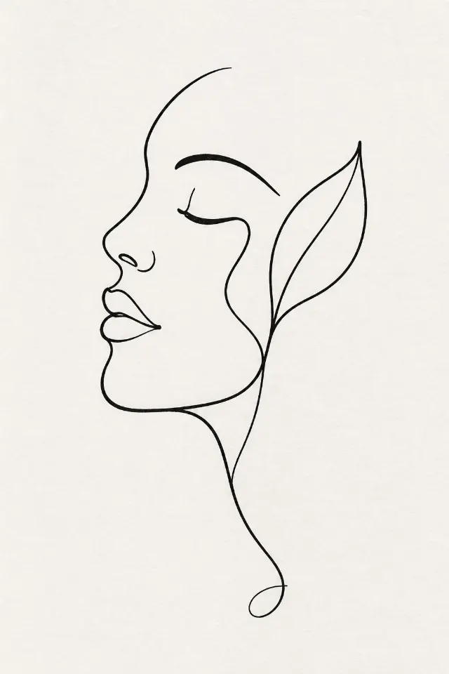 One-Line Woman Face Botanical Wall Art