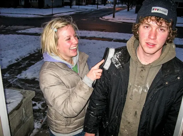 Overexposed 2000s Snowball Fight Photo
